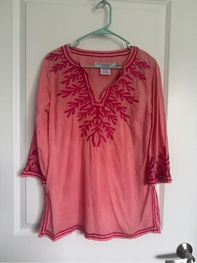 Gretchen Scott Designs Coral Pink Embroidered V-Neck Tunic